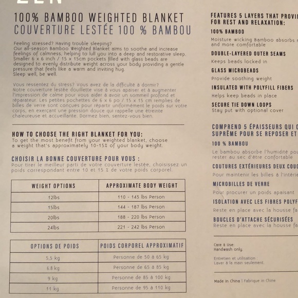 Zen New Zealand 100% Bamboo Weighted Blanket - Picture 3 of 4